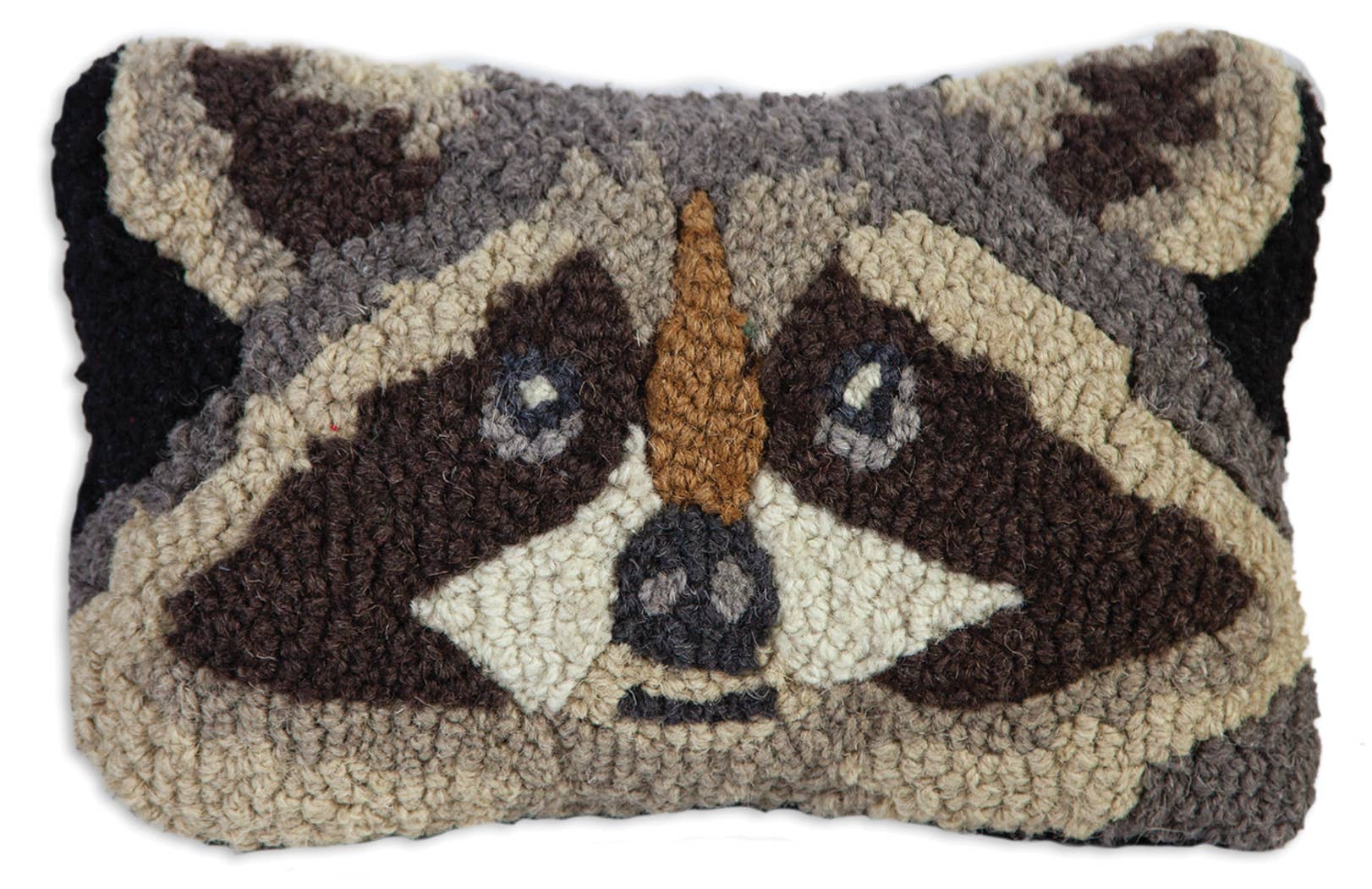 Raccoon Hand Hooked Wool Decorative Pillow