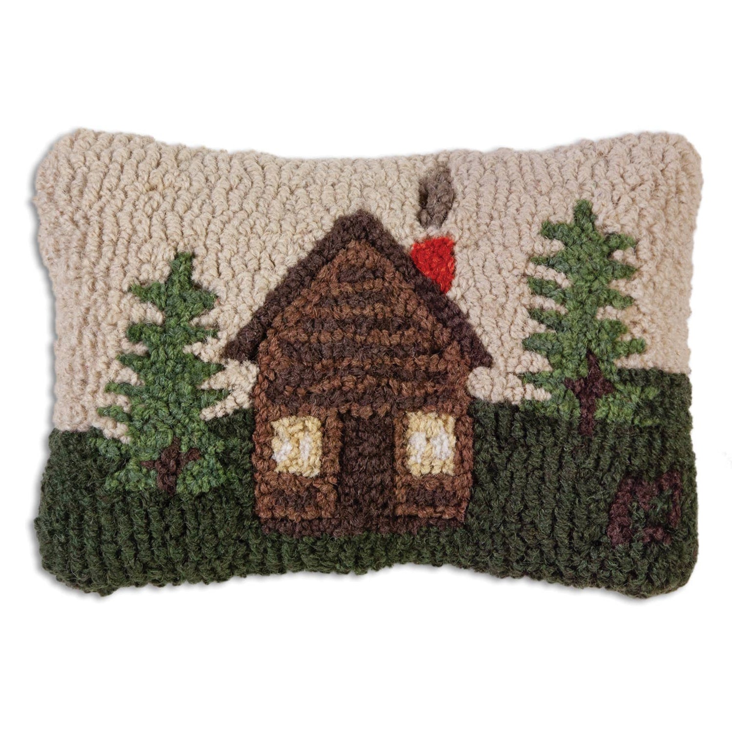 Rocky Hill Cabin Hooked Wool Pillow