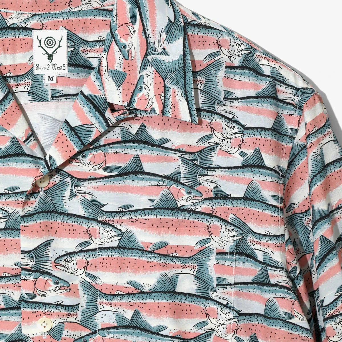 South2 West8 S/S Open Collar Trout Shirt Blue