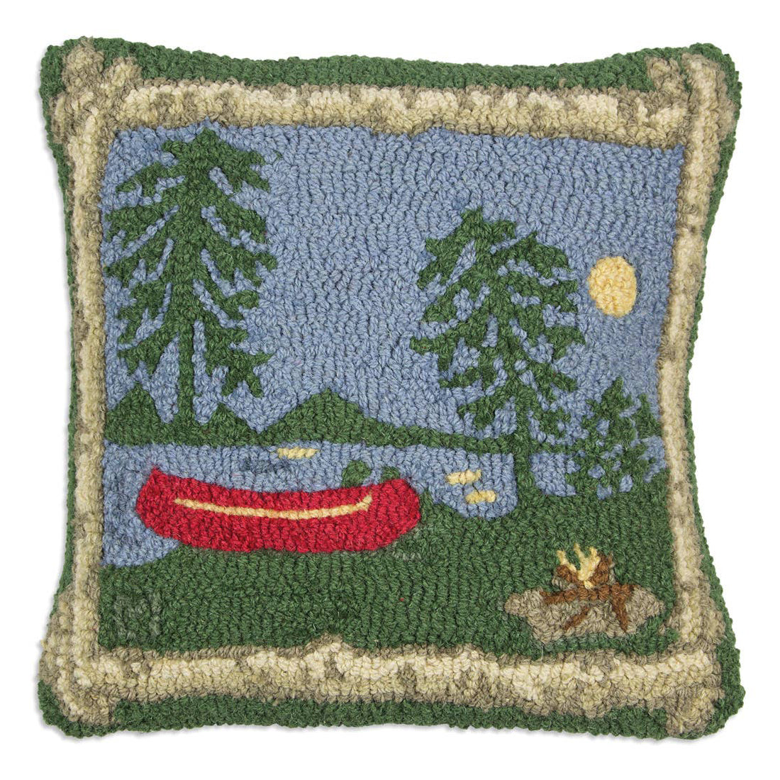 Campfire Hand Hooked Wool Throw Pillow