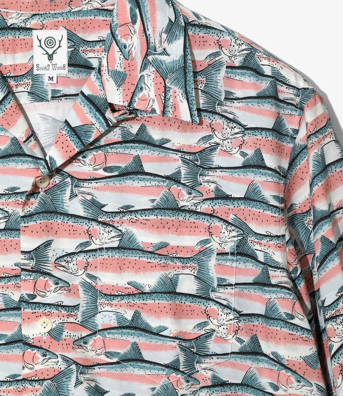 South2 West8 S/S Open Collar Trout Shirt Blue