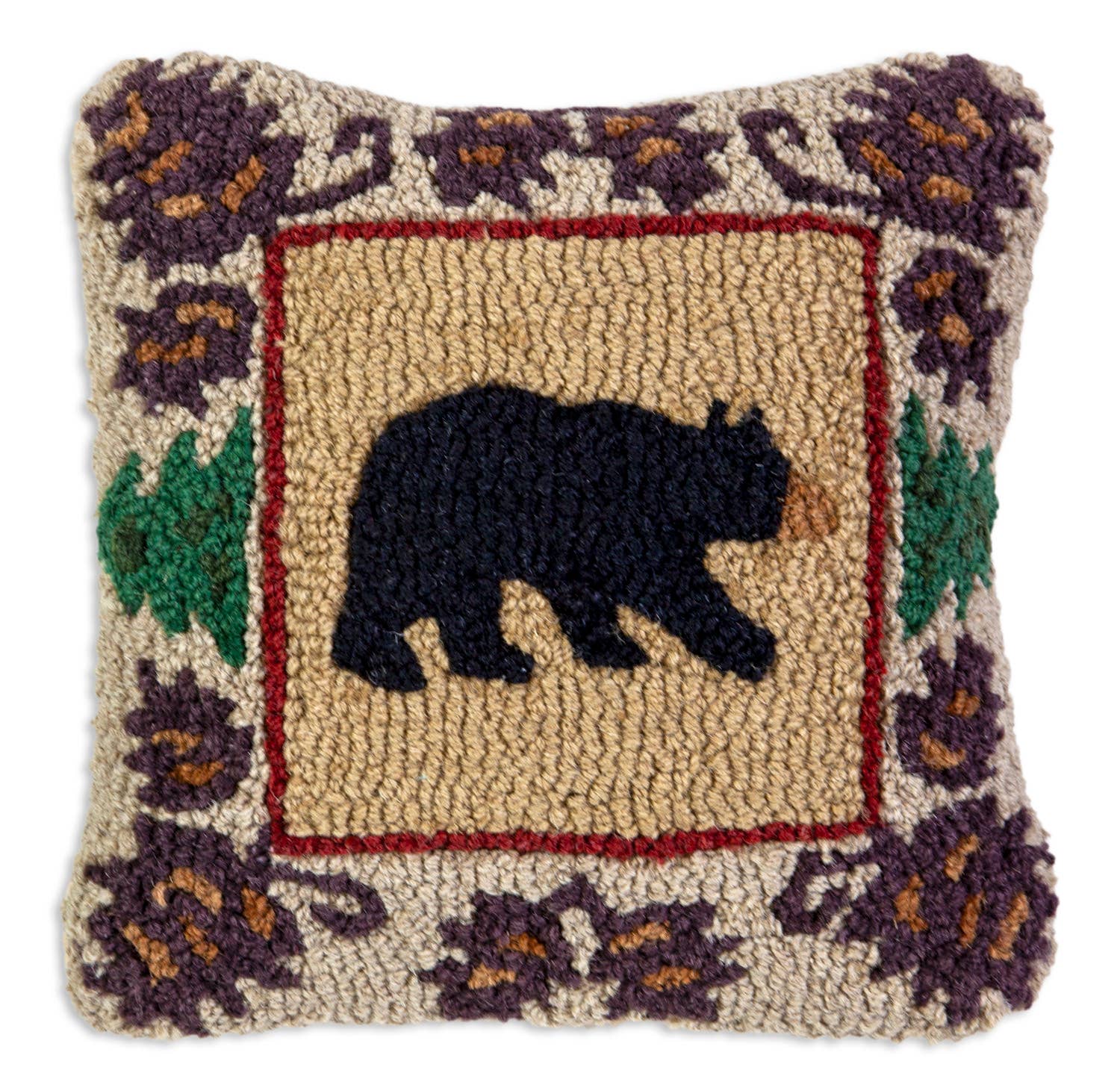 Northwoods Bear 14"x14"  Hooked Wool Pillow