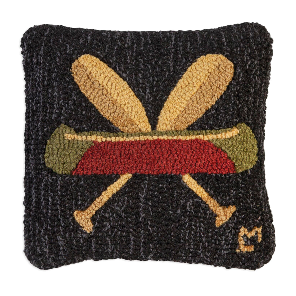 Canoe & Crossed Paddles - Hooked Wool Pillow