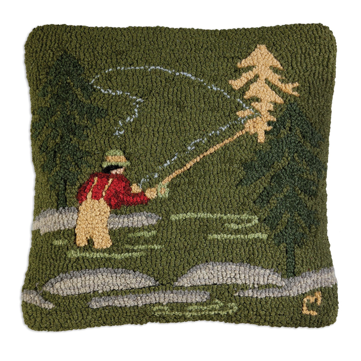 Fly Fisherman - Hooked Wool Pillow