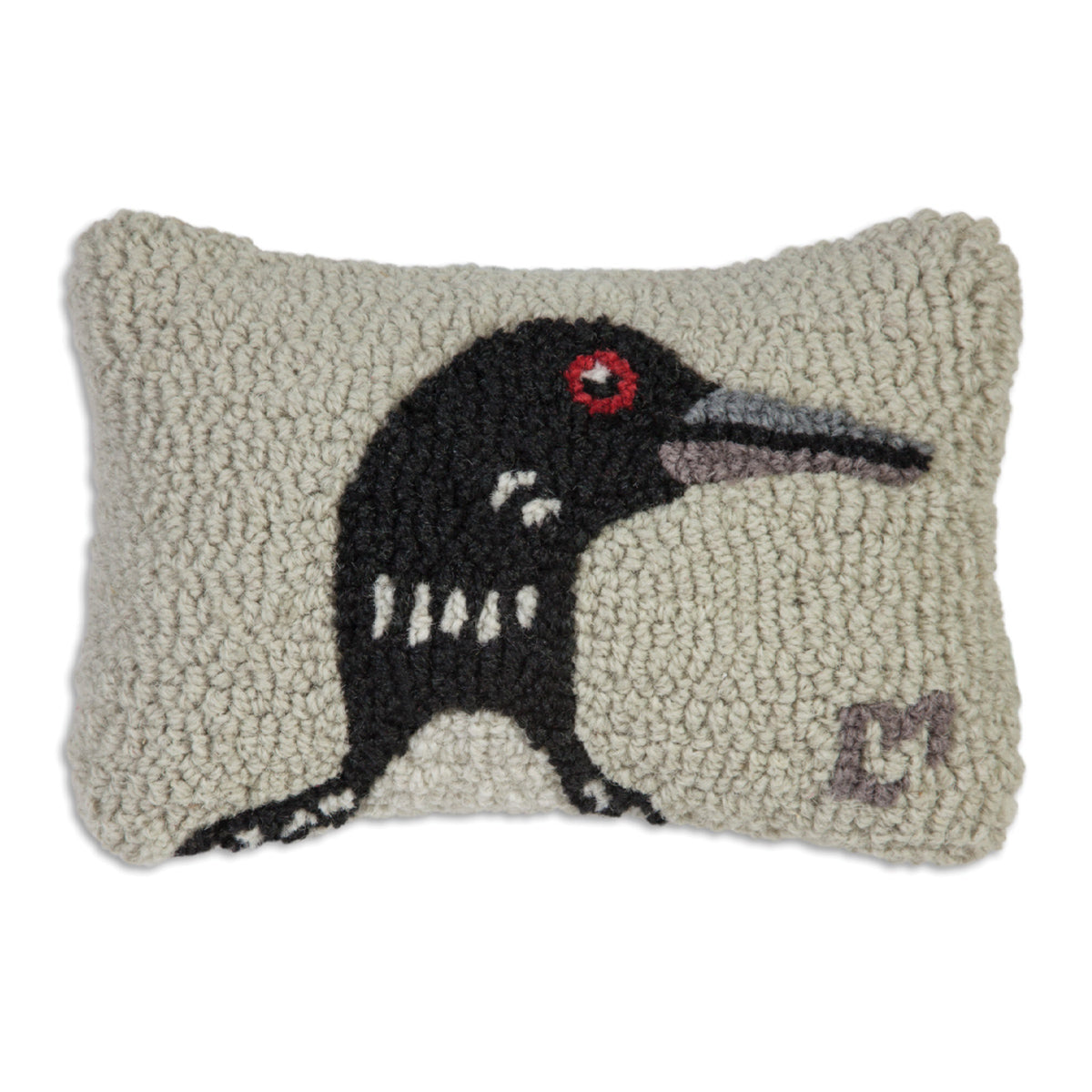 Loon Hooked Wool Pillow 8in x 12in