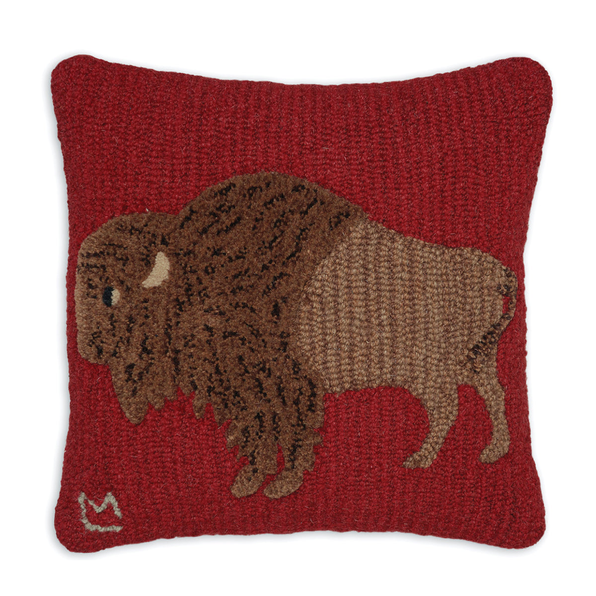 Plush Buffalo Hooked Wool Pillow