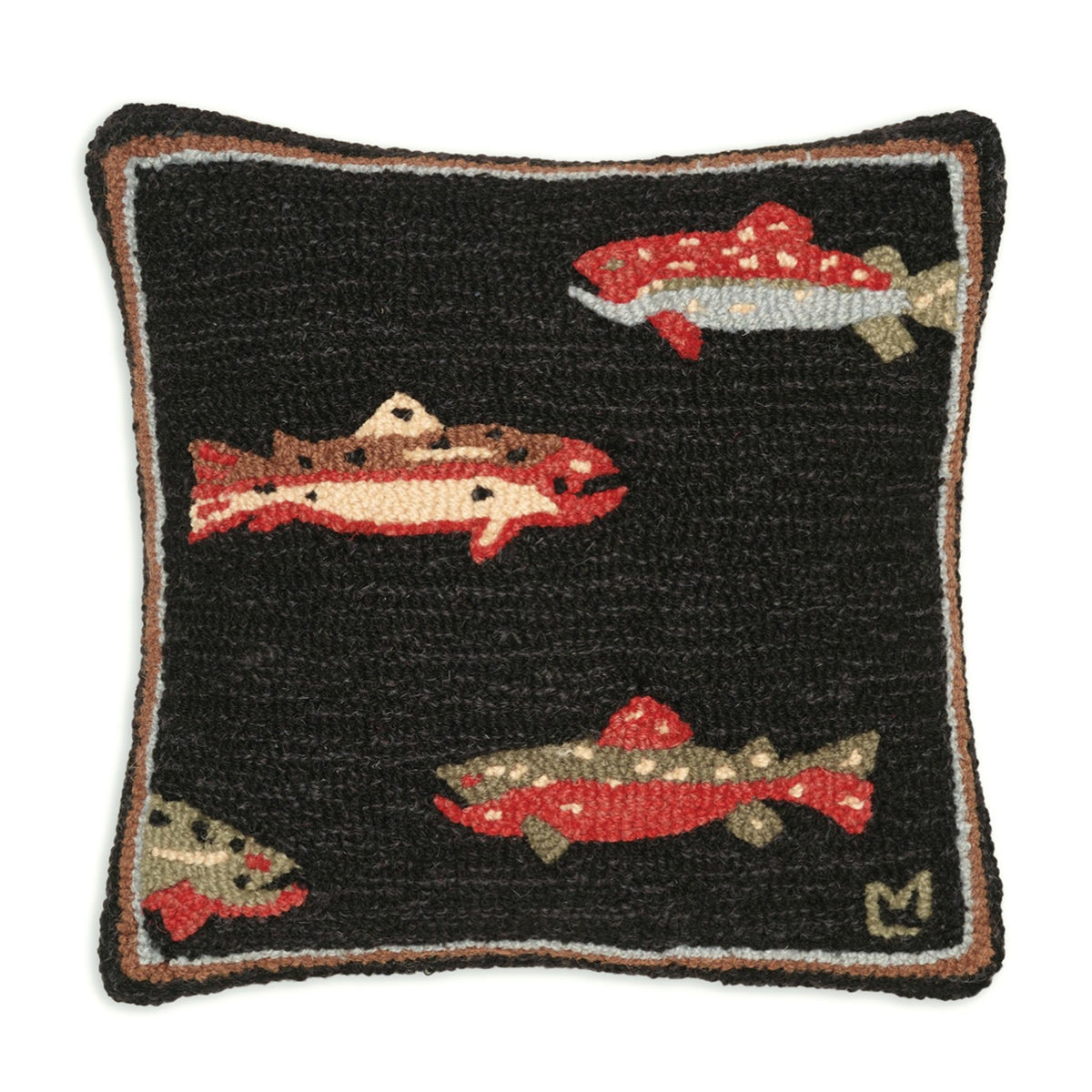 Trout Hooked Wool Pillow